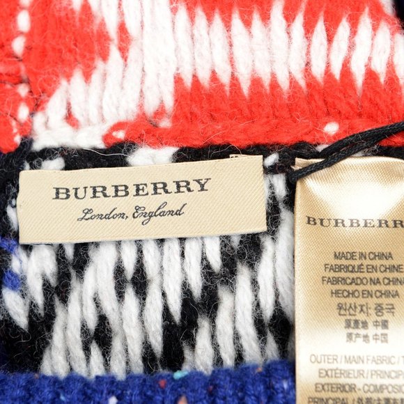 New Burberry Unisex Cashmere Wool Multi-Color Patchwork Pompon Beanie Hat - Picture 2 of 4